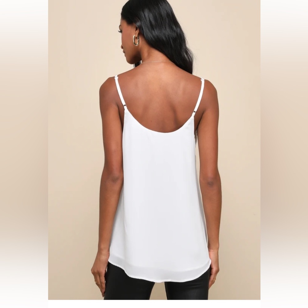 Lulus White Mesh-Trim V-Neck Cami Tank Top XL NWOT - Picture 2 of 8